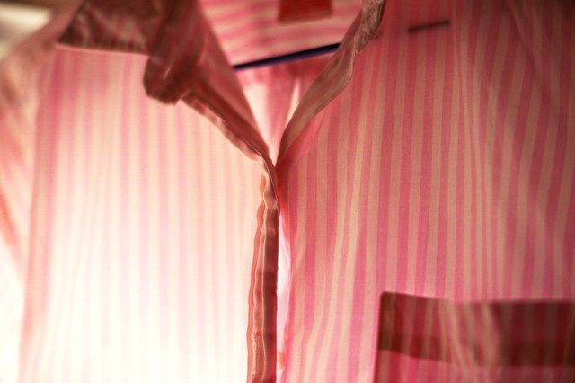 close up of pink striped shirt 