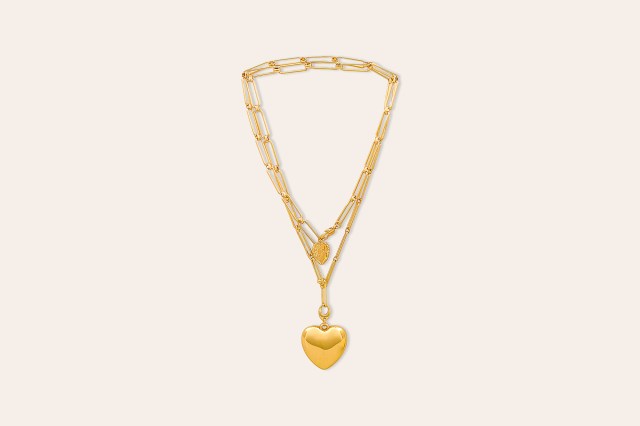 Jenny Bird Puffy Heart Charm Paper Clip Chain Necklace