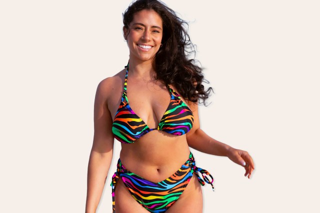 woman wearing colorful bikini 