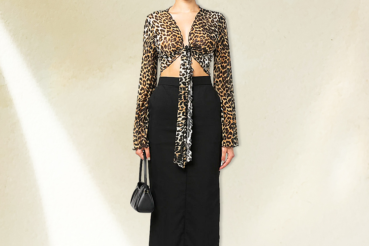 woman wearing a leopard shirt