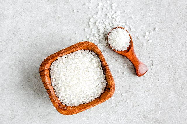 salt in a wooden bowl 