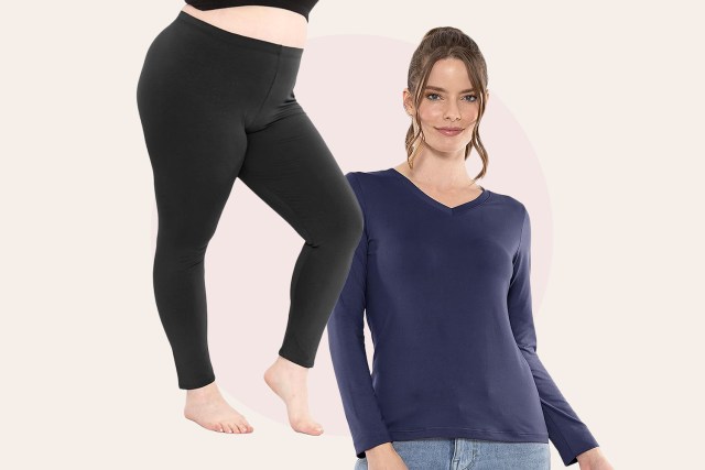 Amazon Stretch Is Comfort Leggings and Oh So Soft Long Sleeve V-Neck Tee Shirt