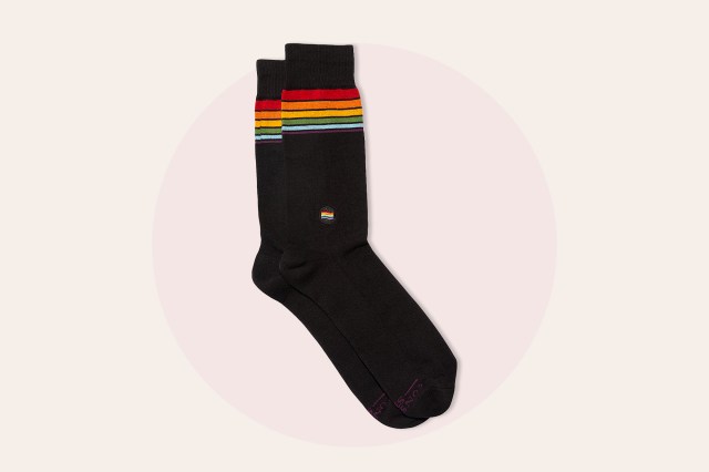 Black socks with rainbow stripes