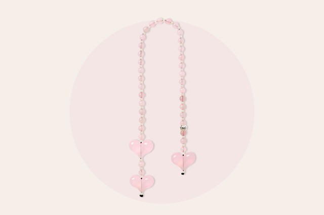 Pink, bubble charm necklace with pink hearts
