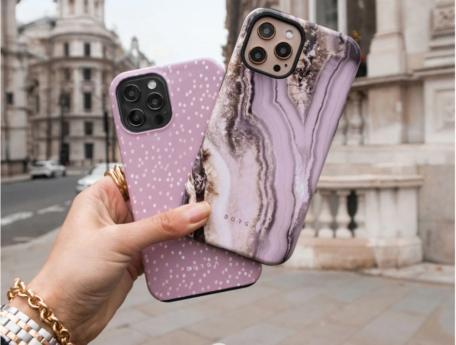 Burga pink phone cases in hand
 