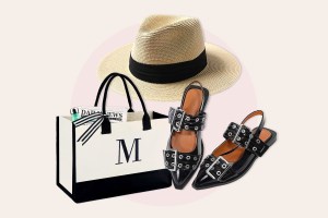 Collage image of hat, bag and studded sandal shoes