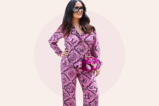 Salma Hayek wearing pajama inspired outfit