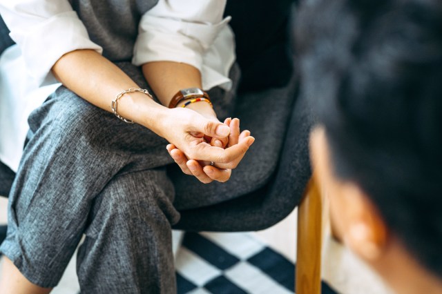 Close-up of woman's hands during therapy session