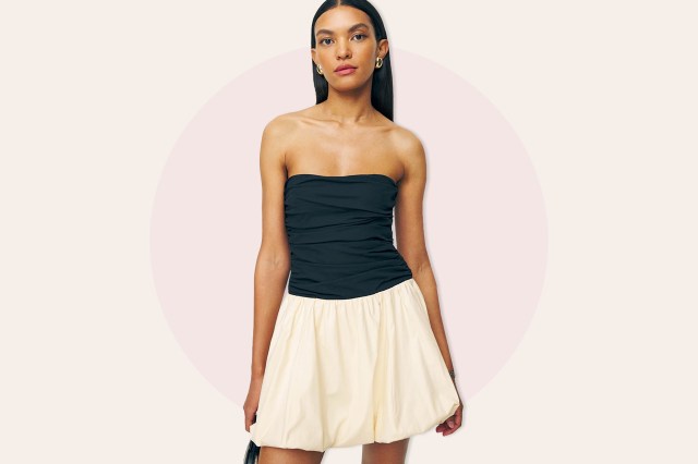 Black top, cream bubble skirt