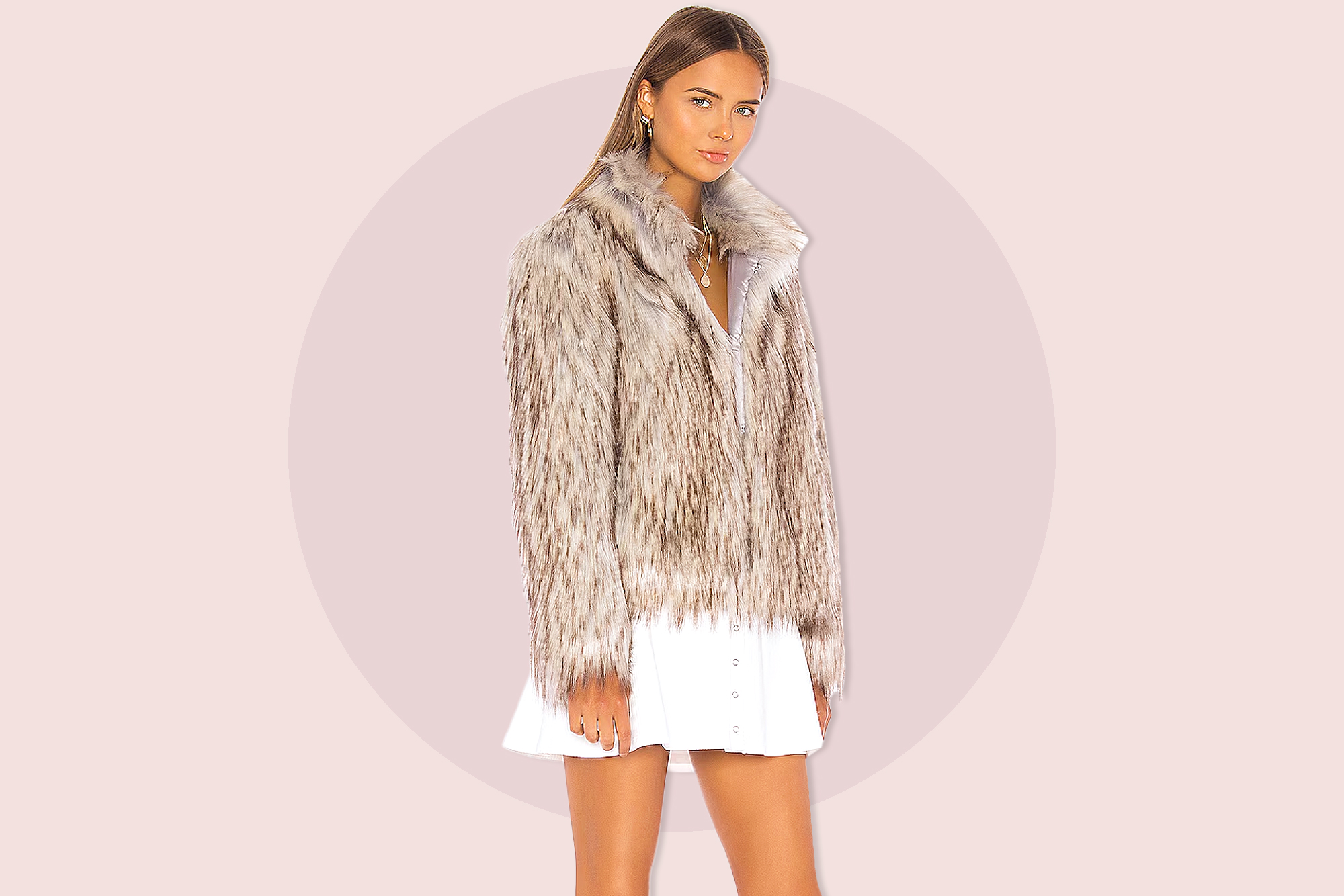 model wearing fur jacket