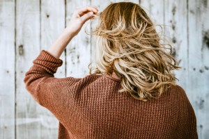 Rear view of blonde woman