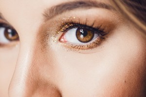 Close up of glittery eye makeup